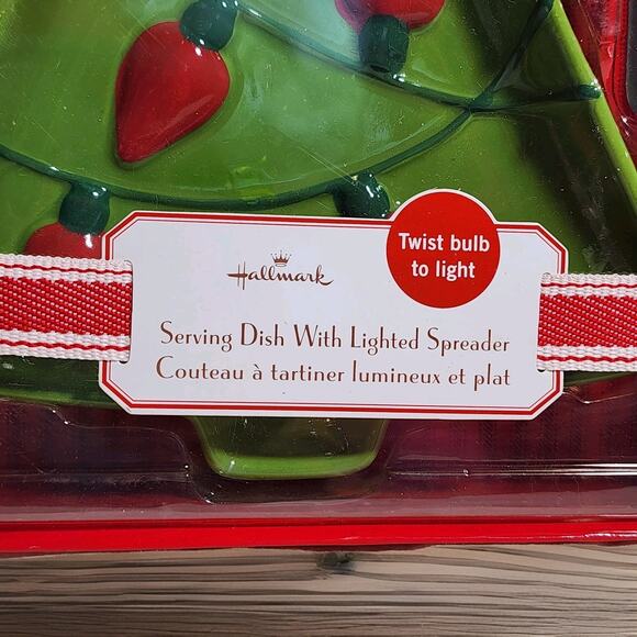 Hallmark Christmas Holiday Festive Tree Serving Dish with Lighted Spreader NEW - Picture 2 of 6